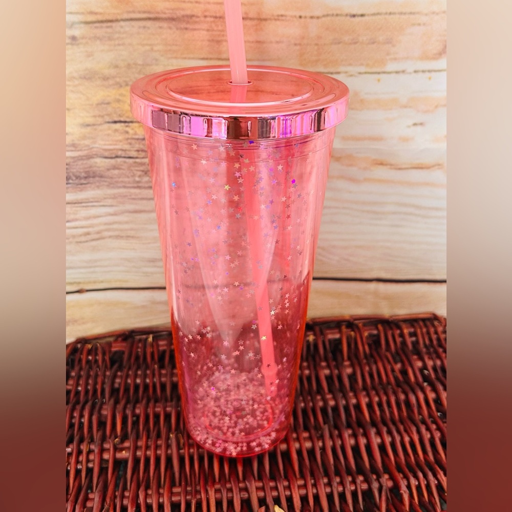 Pink Star Glitter Tumbler with Lid / Straw NEW - Picture 6 of 9